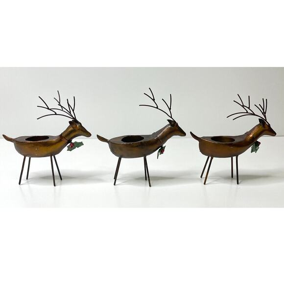 Lot of 3 Copper Reindeer Tea Light Candle Holders – Holiday Home Decor - Picture 5 of 8